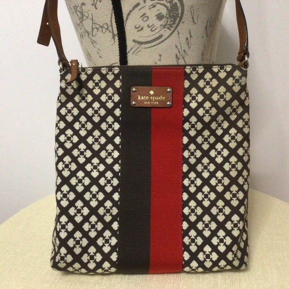 Kate Spade Classic Spade Victoria Crossbody Bag Chocolate/Cream/Red - Picture 2 of 15